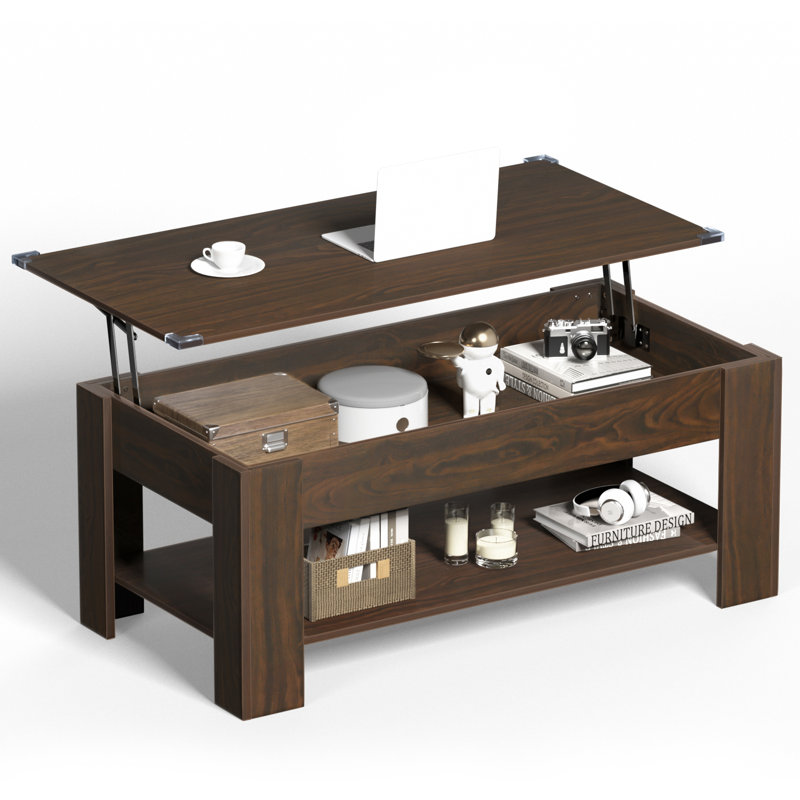 Table basse à 4 pieds avec rangement Auxvasse, Noyer, H 19,5 po x l 48 po x P 23,6 po