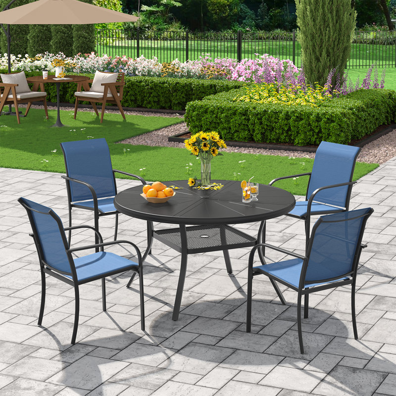 Ensemble repas d'extérieur en aluminium pour 4 personnes, Noir / Bleu