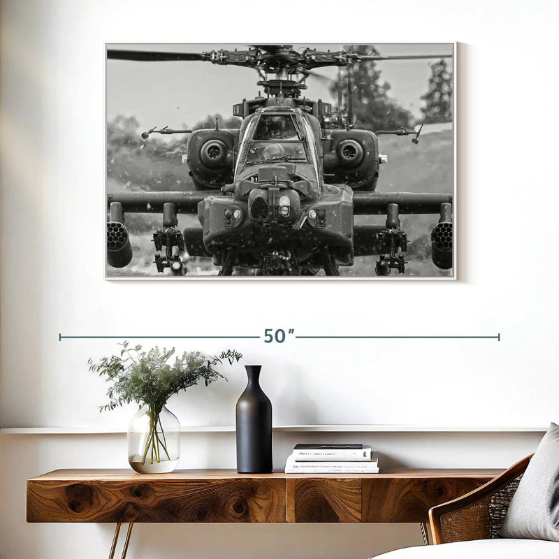 Hélicoptère de chasse Apache, Cadre flottant blanc, 40 po x 27 po
