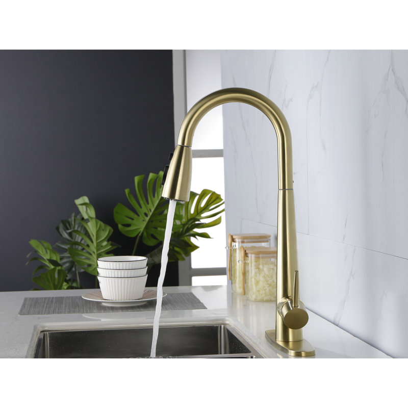 Gold Stainless Steel Sink Faucet, Pull Down , Multifunctional Stream, 10.24 In Depth Modern Kitchen Faucet Gold, Single Handle High Arc, Deck Plate, Easy Installation
