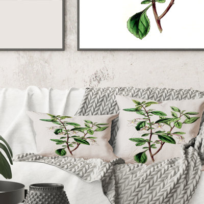 Rectangle, feuilles vertes rétro Plantes VII - coussin décoratif traditionnel imprimé