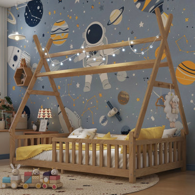 Lit maison avec lumière DEL, plancher bas et toit amovible pour enfants