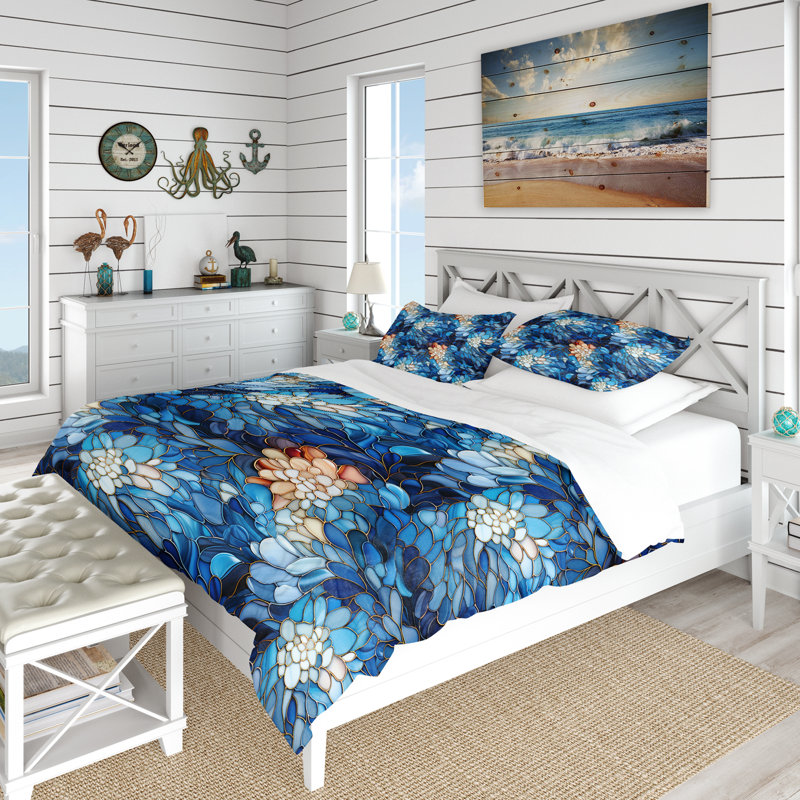 Literie à motif tropical Ocean Mosaic Ii, Housse de couette pour très grand lit et 2 très