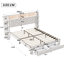 Smart LED White Velvet Upholstered Storage Bed With Bookcase Headboard & Charging Station (USB/Type-C), 140X200cm European Double / 160X200cm King, 2 Drawers Upholstered Frame-145181054