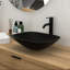 Lavabo de salle de bain vasque en verre trempé artistique avec robinet noir mat et drain escamotable efficace - Maximise l'espace de la cuve scellée et prévient les fuites d'eau