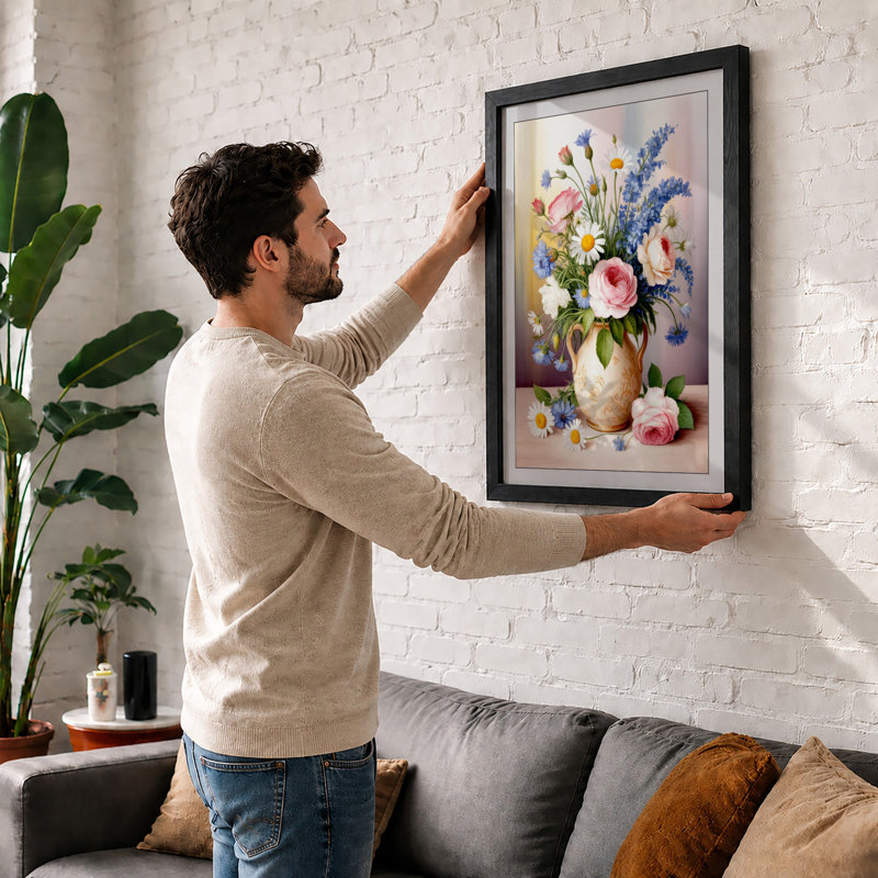Peaceful Floral Abundance Botanical - Framed Print, A2 - 59.4 x 42.0 cm, White