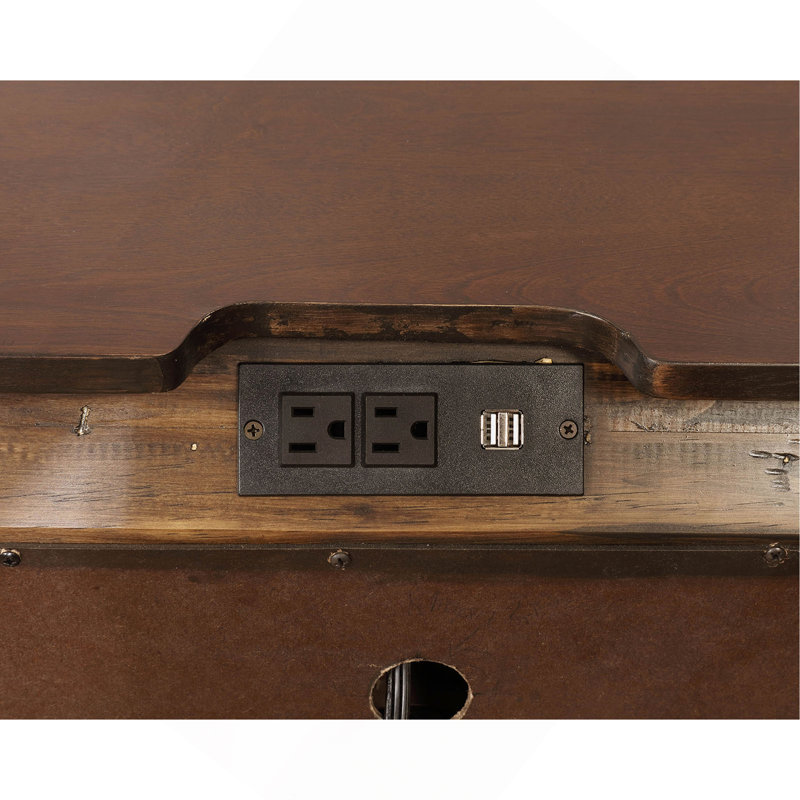 Table de chevet 3 tiroirs avec prise USB et prise de courant, cerisier brun