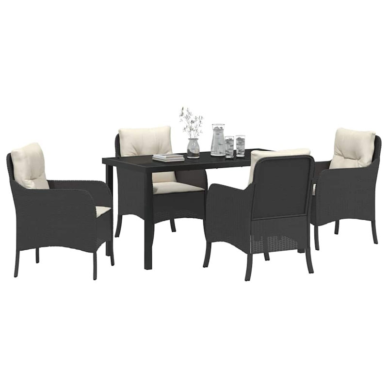  Ensemble de salle à manger de jardin avec coussin 5 pièces en rotin de polyester noir, Cream White, Black