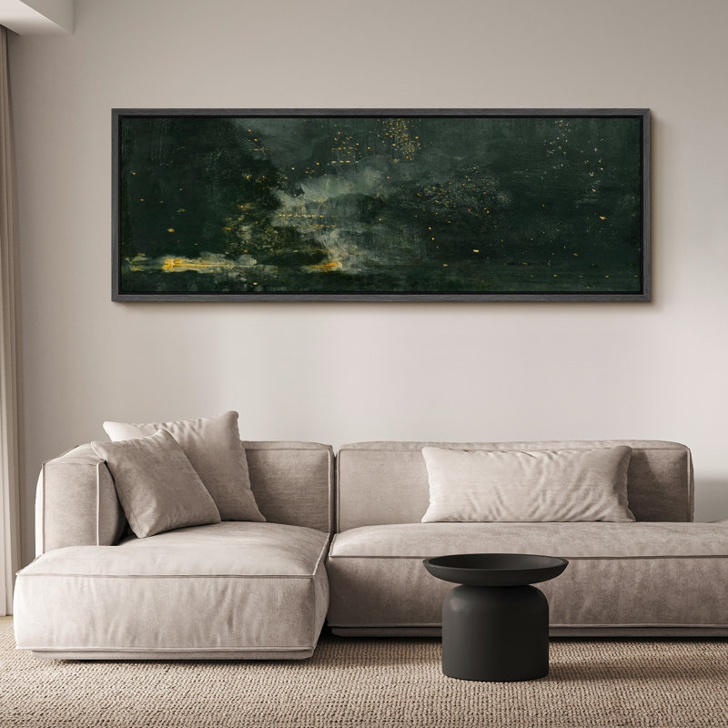 «Minimal Landscape Abstract Dark Green and Gold Flecks Modern Luxury», reproduction d'art sur toile, H 20 po x l 60 po