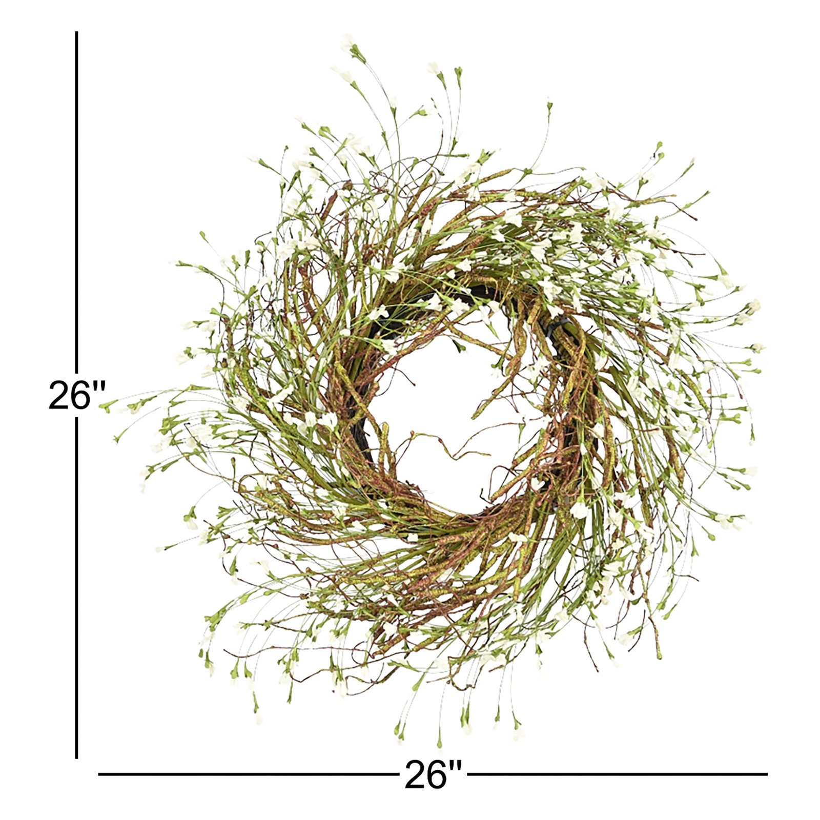26" Handcrafted Twig, Wildflower No Holiday Wreath, White