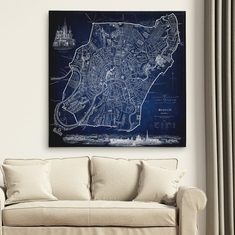 Vintage Moscow City Map - Graphic Art Print on Canvas