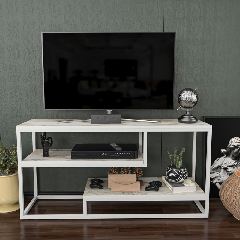 Modern TV Stand with Ephesus and White Finish, 47.2 x 23.6 x 13.9 Inches | 100% Melamine Coated Particle Board, Thickness: 0.7 Inches | Stylish Marble Design, Perfect for Living Room & Entertainment Spaces