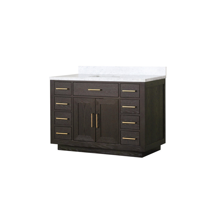 Meuble-lavabo simple en chêne brun 48 po X P 22 po D, avec plateau en marbre de Carrare, Chêne brun