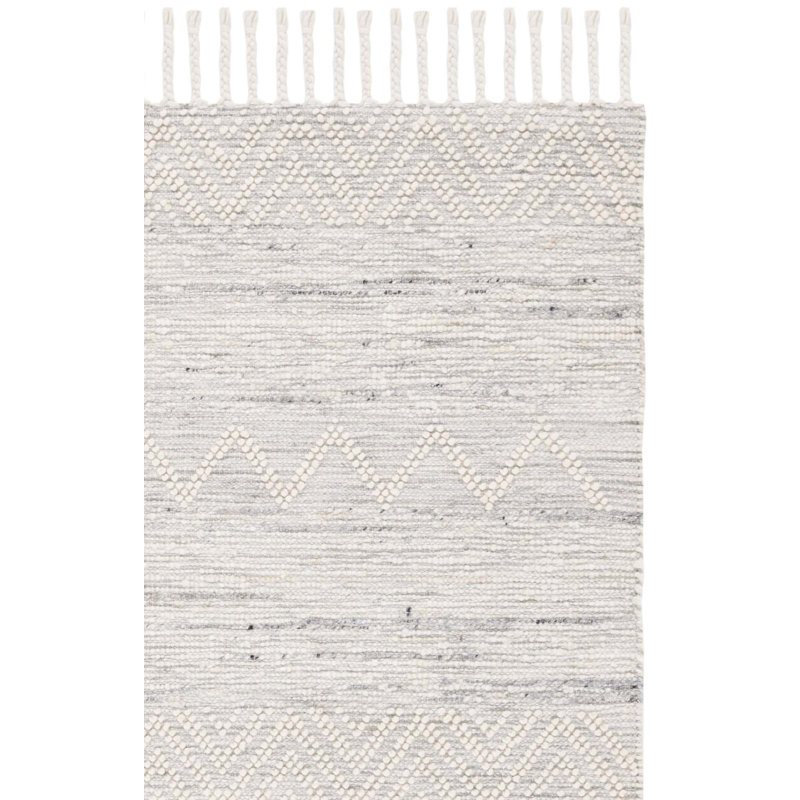 Tapis ivoire / gris en laine tissé à la main Ardo, Rectangle 8 pi x 10 pi
