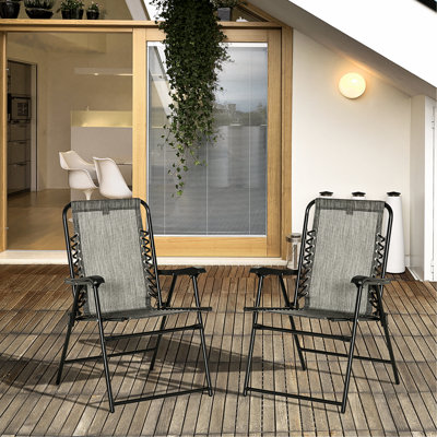 2 chaises de patio pliantes, chaises élastiques extérieures avec, élastiques pour le camping, le jardin, la piscine, la plage, la cour, les chaises grises, l'accoudoir portatif, la couleur