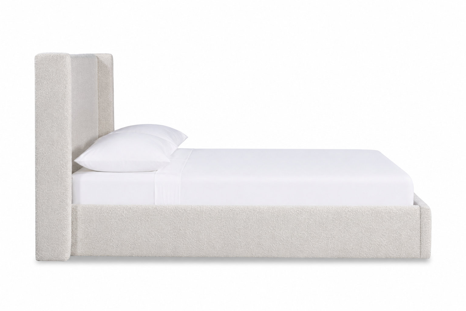 Nordic Upholstered Wingback Bed, Ivory Boucle, Queen