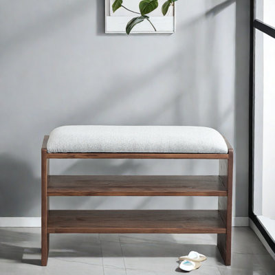 Black Walnut Shoe Changing Stool 8 Pair Solid Wood Shoe Storage Bench