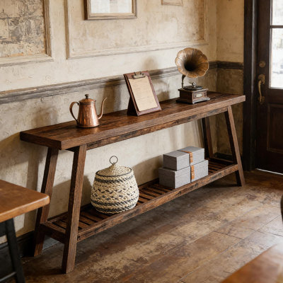 Console extra-longue à 2 niveaux, style maison de campagne rustique et peu encombrante pour les entrées et les salons
