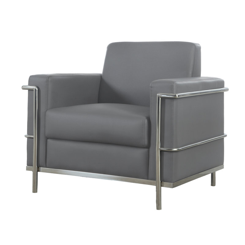 Vasek Faux Leather Club Chair,  Light Grey Faux Leather