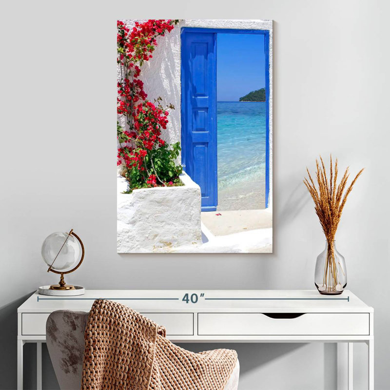 Porte grecque bleue, H 30 po x l 20 po