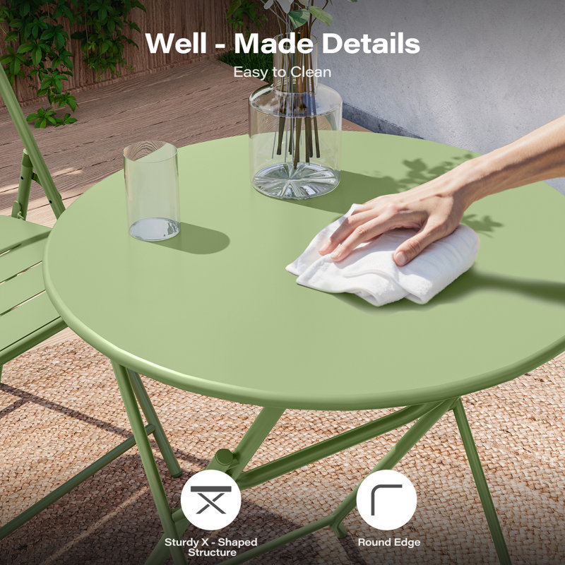 Ensemble bistro 3 pièces pour patio avec table résistante aux intempéries, Vert