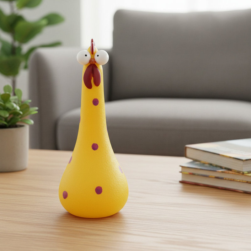 Statue de poulet en résine avec de grands yeux à long cou - Décoration mignonne pour décoration de bureau, Jaune