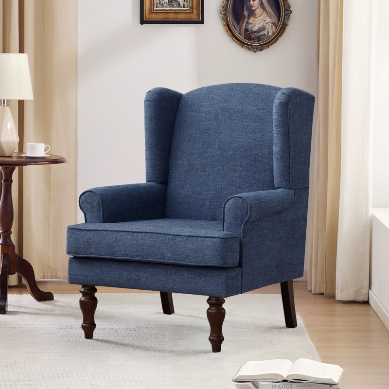 Fauteuil à oreilles rembourré Damiyah, Marine
