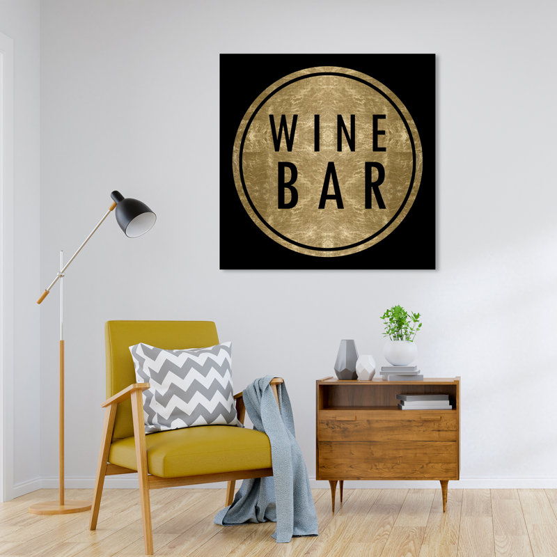 «Drinks and Spirits Vintage Winebar Gold Wine», reproduction d'art textuel sur toile tendue, H 30 po x l 30 po x P 0,8 po