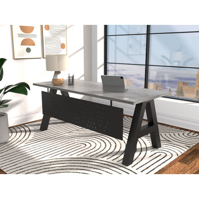 Serenity Modern A-Frame Executive Writing Office Desk, with Metal "A" Design Modesty, 72x30, Grey Oak Top