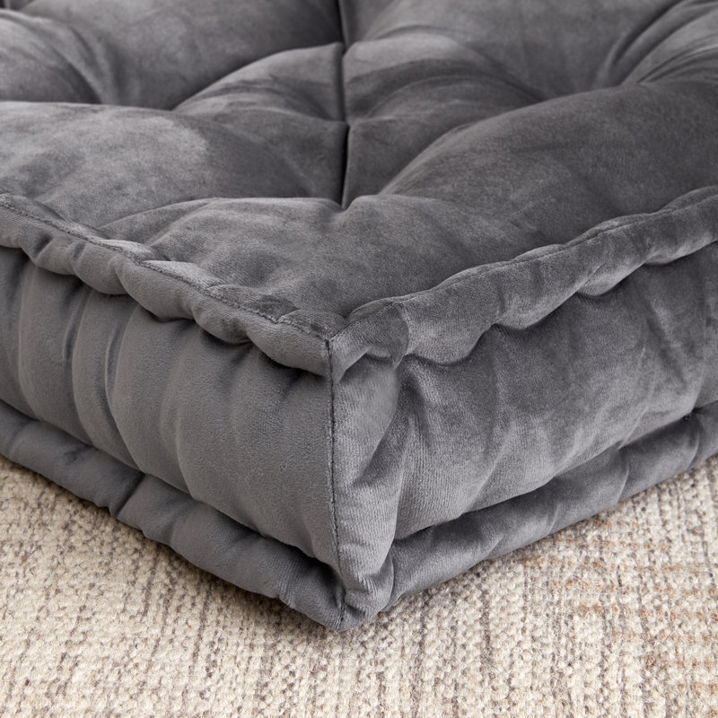 Gray Square Tufted Faux Velvet Floor Pillow