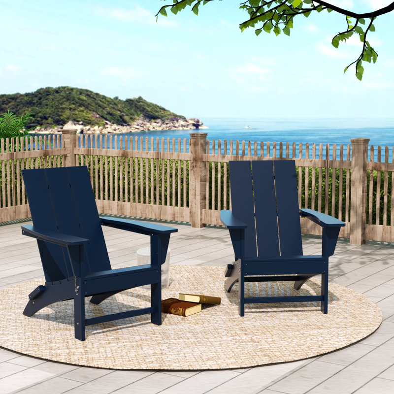 Joubert Foldable Outdoor Adirondack Set, Navy Blue
