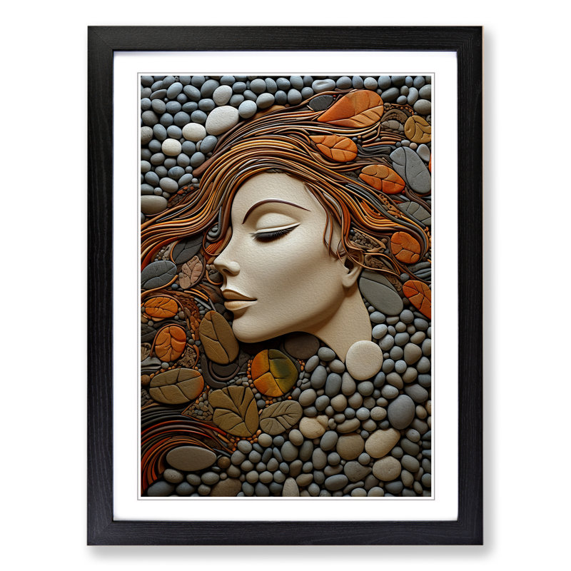 Pebbles Nouveau No.3 - Single Picture Frame Print on Wood, Black Framed, 46cm H x 34cm W x 2cm D