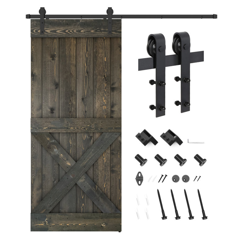 Porte de grange coulissante à panneaux en bois X Series avec trousse de quincaillerie d'installation (DIY) 1 5, 36 po x 84 po
