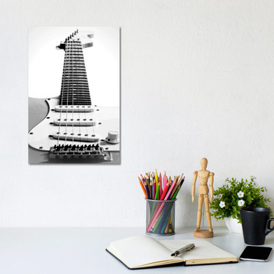 Black And White Guitar Side by Tom Quartermaine - Wrapped Canvas Print