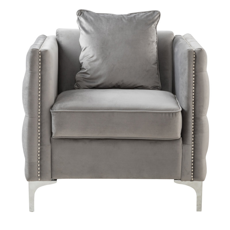 Bienville Velvet Armchair, Gray Velvet