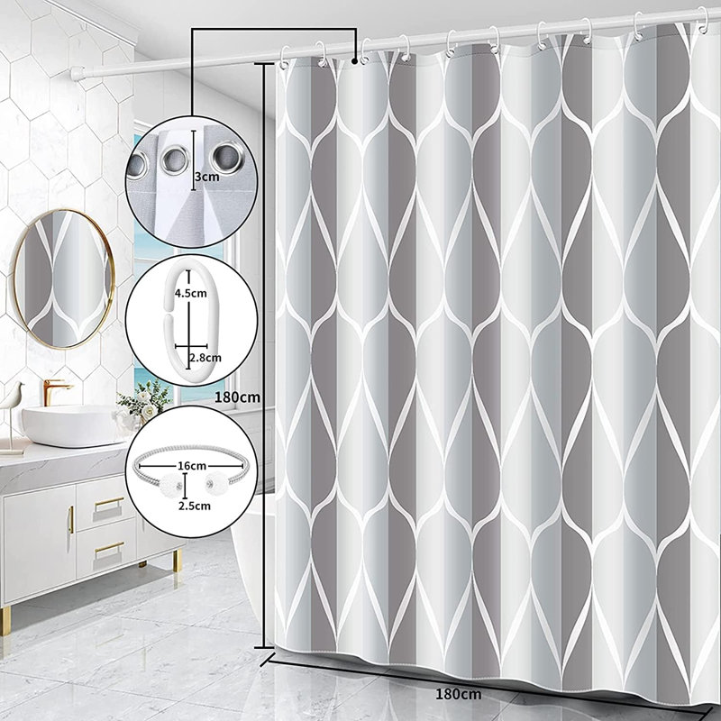Extra Wide Shower Curtain, Grey Geometric