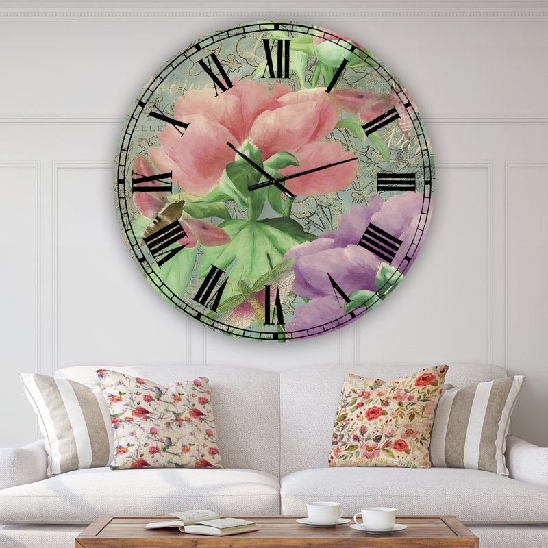 Pivoines roses - grande horloge murale, Moyen