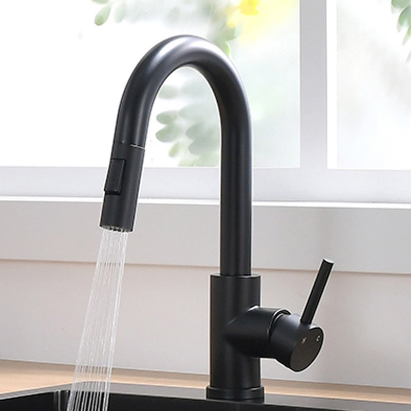 Robinet de cuisine moderne à poignée simple avec douchette extractible, Noir