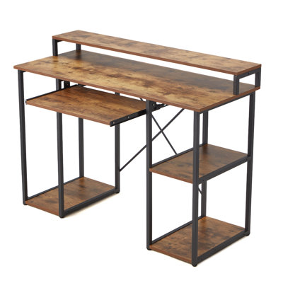 Bureau d'ordinateur 17 étages avec tablette pour écran pour bureau à domicile, brun / noir