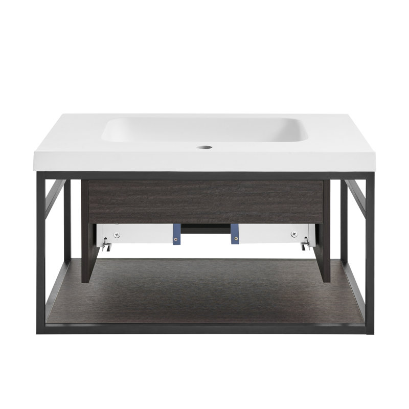 Claire 30" Black Ceramic Wall-Hung Vanity with Open Shelf
