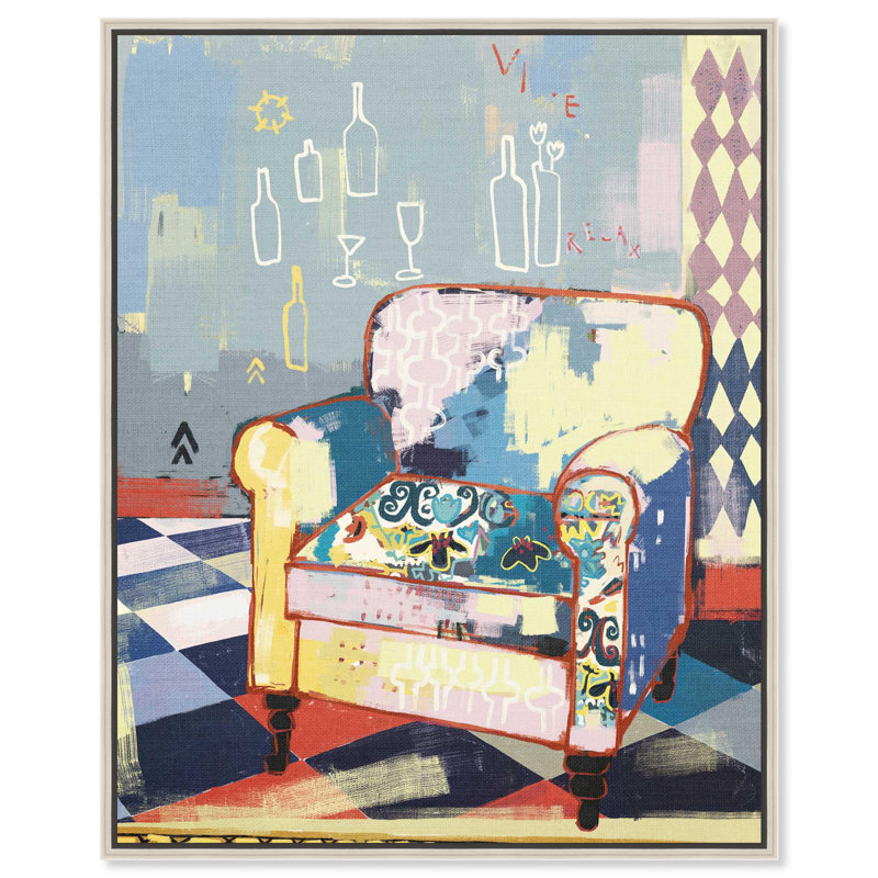 Cozy Corner Living Room, reproduction d'art sur toile par Notoriart, H 16 po x l 20 po, Cadre argenté