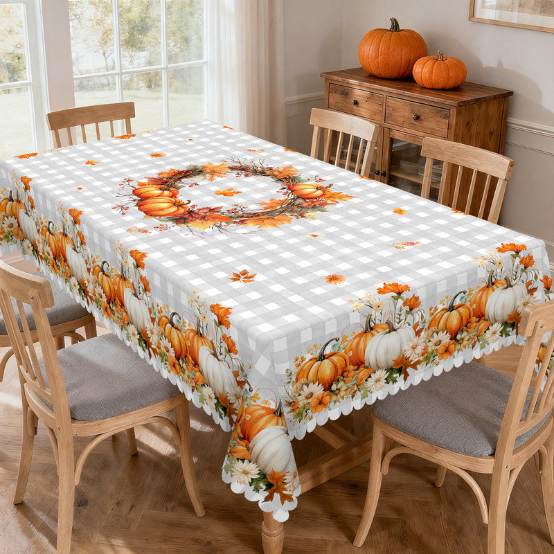 Checkered pattern design with Machine-washable polyester tablecloth, 70.8" L x 55.12" W