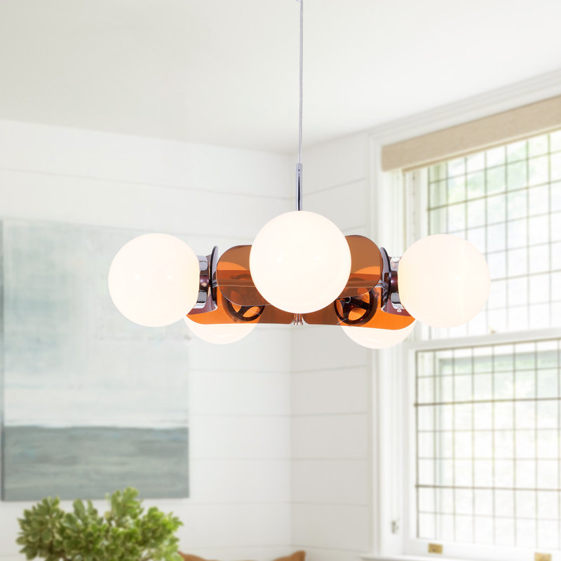 Lustre 5 lumières à intensité variable avec abat-jour en verre