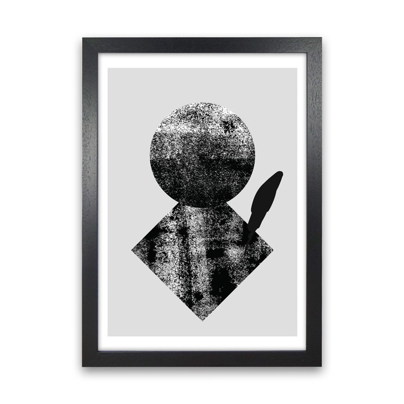 Graffiti Black And Grey Circle Leaf by Pixy Paper - Print, Black Framed, 84cm H x 59.4cm W x 3cm D