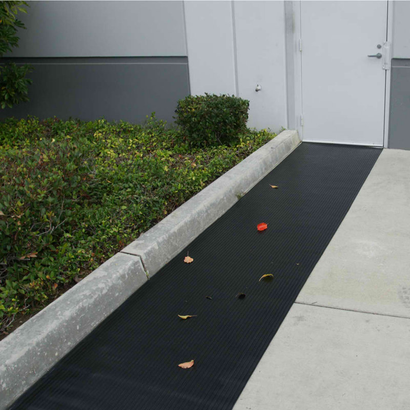 Wide-Rib Corrugated Black Rubber Traction Mat - 48" x 72"