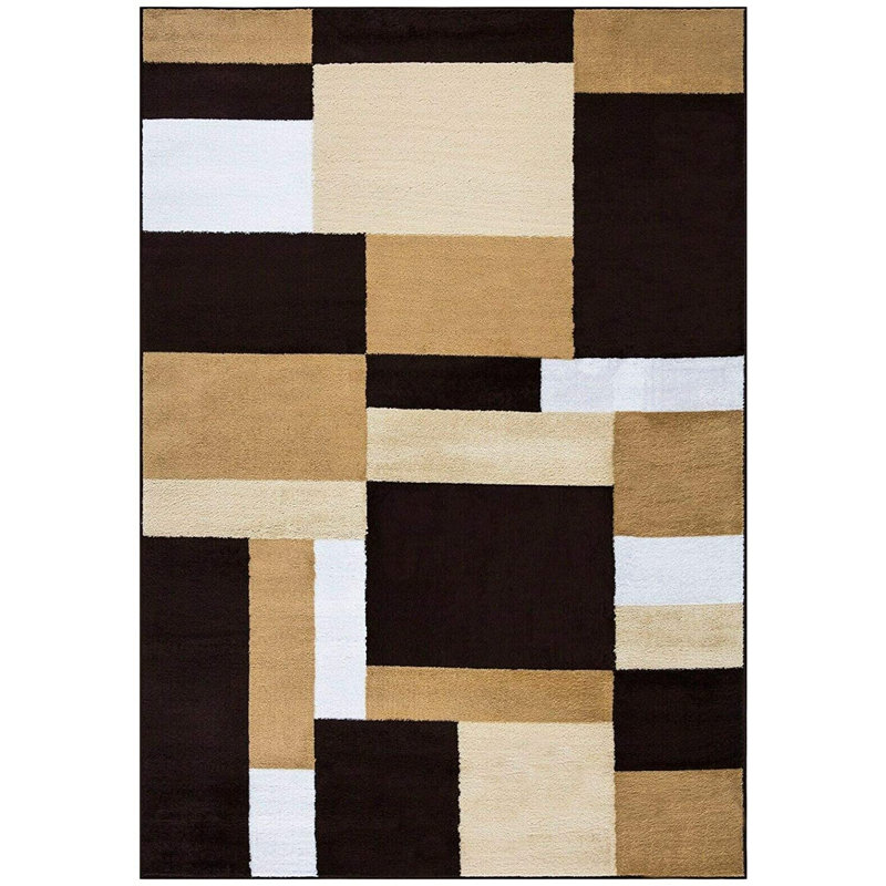 KILAS Brown Beige  Area Rug & Runner – Non-Slip Polypropylene Carpet for Hallway, Bedroom & Kitchen, Rectangle 120 x 170cm