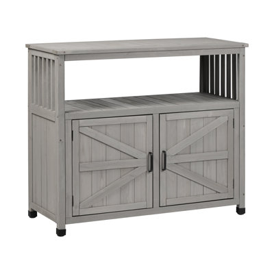 Wooden Patio Bar Table Set with Storage, Buffet Cabinet Sideboard