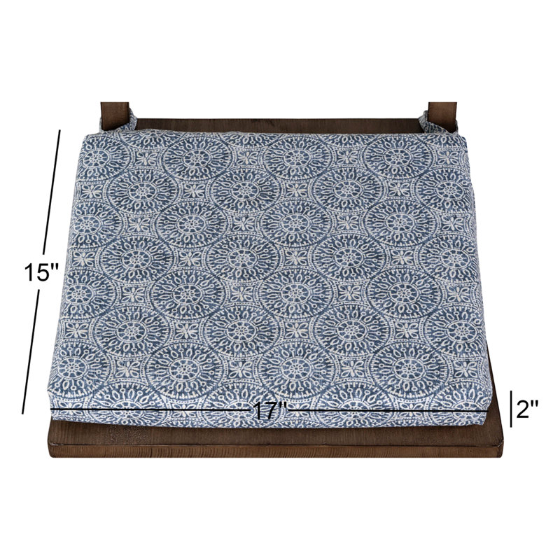 Coussin de chaise de salle à manger à motif de médaillon géométrique avec attaches 2 "Charte Birch Lane Tibet, Bleu / blanc
