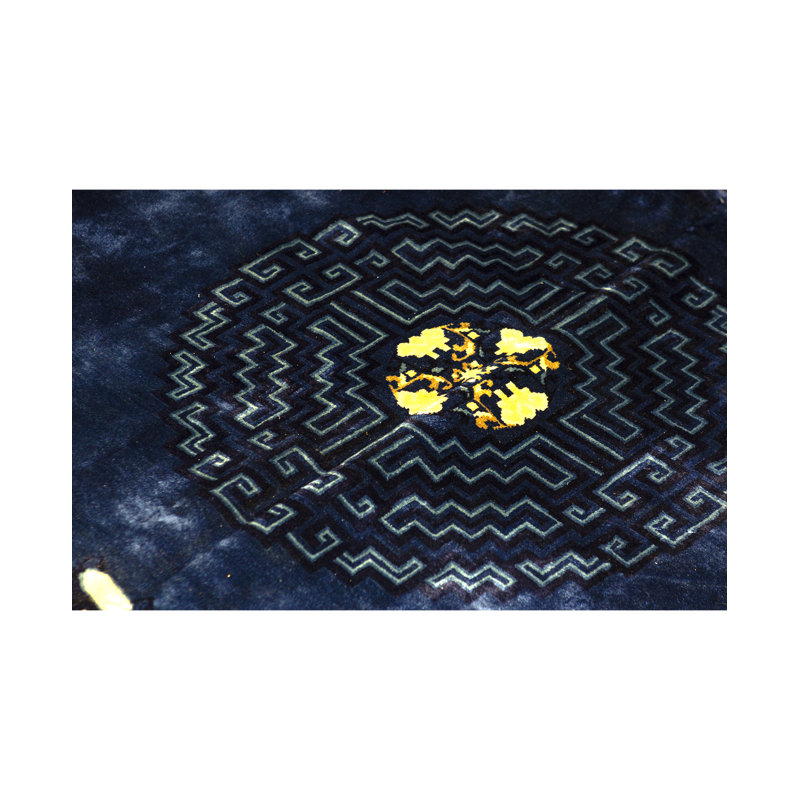 Tapis bleu marine et brun de haute qualité noué à la main