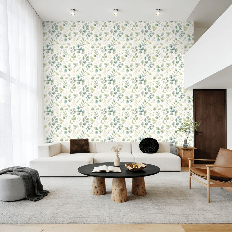 Rouleau de papier peint pelez et collez, motif d'eucalyptus vert sauge amovible, motif floral naturel, l 17,7 po x H 118 po